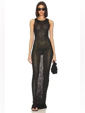 ASTA Resort Natalia sheer black knit sequin floor length dress